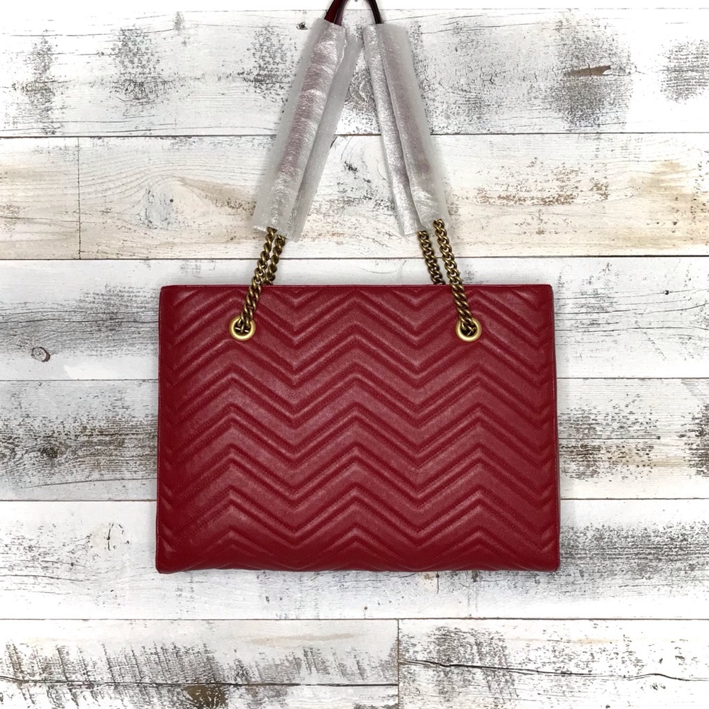 Gucci Red Quilted Medium Marmont Tote 524578 Bag - Picture 2 of 16